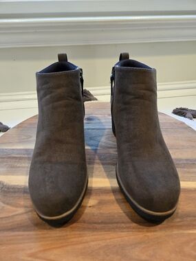 Dr. Scholl's Dark Olive Suede Side-Zip Ankle Booties